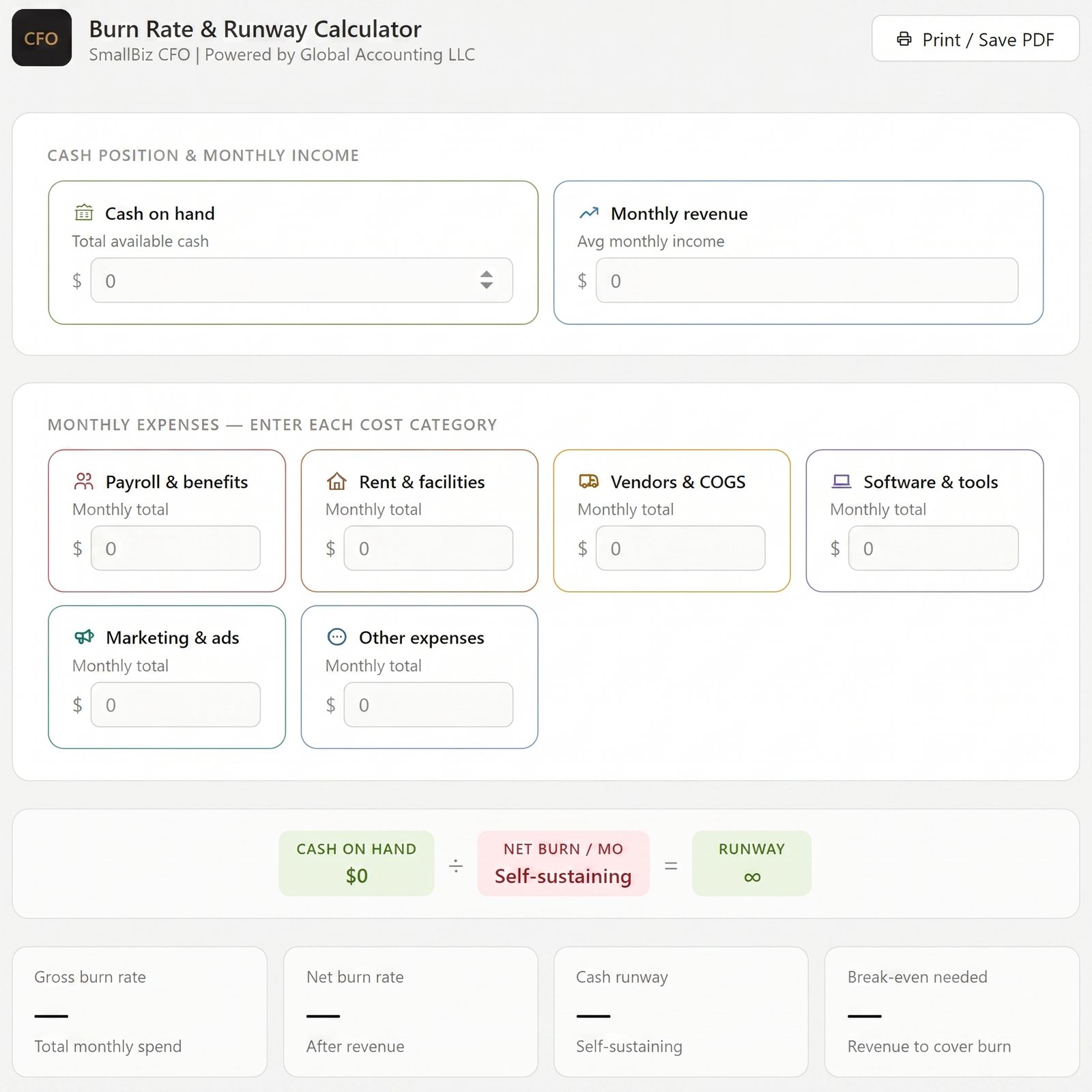 Burn Rate & Runway Calculator