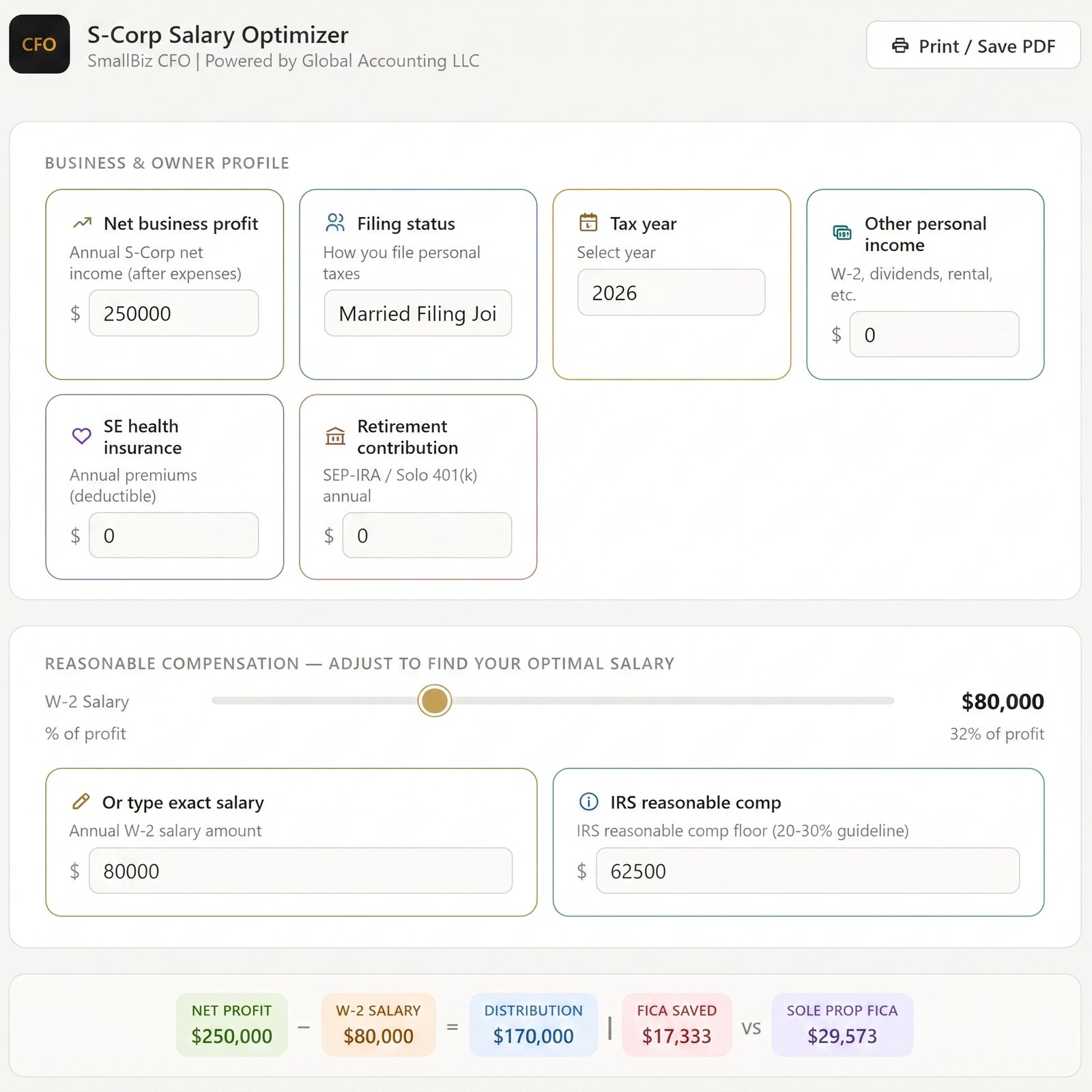 S-Corp Salary Optimizer